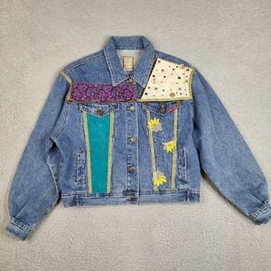 Mavis Jacket‎ Women's Small Blue Denim Jean Embellished Decorated Accents Cotton